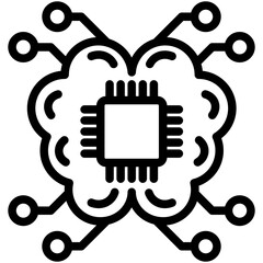 Obraz premium Ai Brain mini illustration black outline icon, use for machine learning, education, industry, UI, UX kit, app and web development, digital or print.
