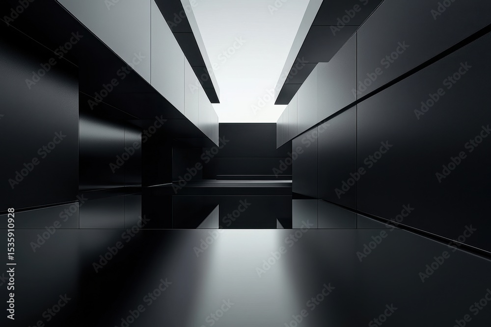Poster Black abstract landscape showing smooth, flowing curves and subtle textures creating a minimalist and modern design with soft lighting effects