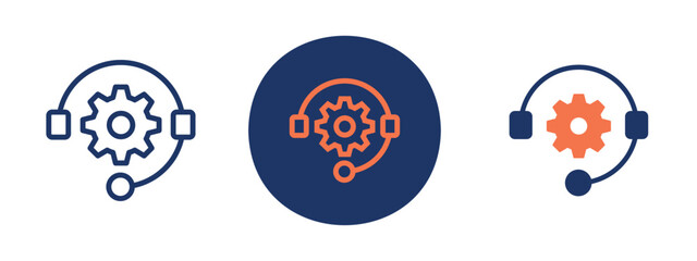 set of colored pixel perfect Technical support icon 3, 1 silhouette, 1 unexpanded, Gear and headset icon symbolizing 24/7 tech support.