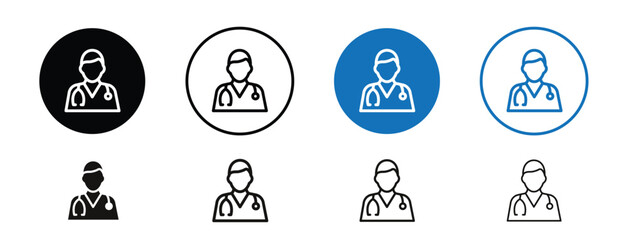 set of colored pixel perfect Doctor icon 2, 1 silhouette, 1 unexpanded, Male doctor avatar with head mirror.