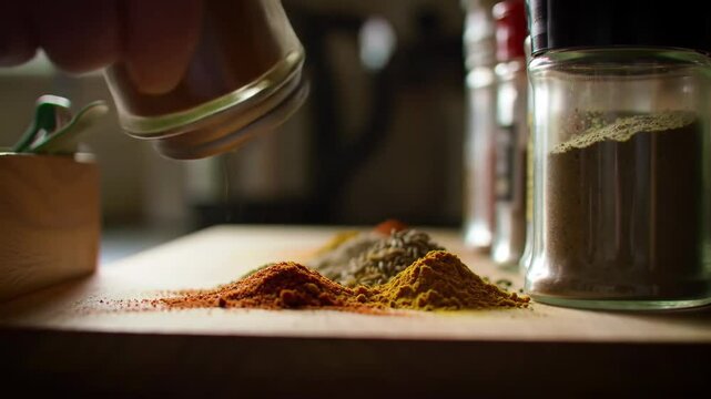 Seasoning Symphony: Aromatic Spices on a Wooden Board