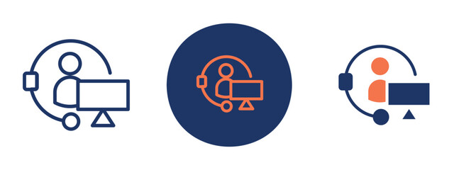 set of colored pixel perfect Helpdesk icon 3, 1 silhouette, 1 unexpanded, User support desk icon illustrating representative with microphone for assistance.