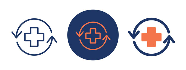 set of colored pixel perfect Medical recover icon 3, 1 silhouette, 1 unexpanded, Medical plus sign with upward arrow, indicating improvement in condition.