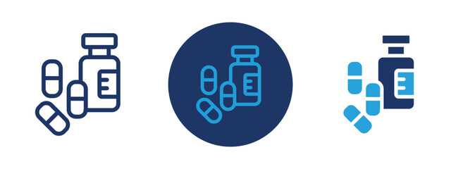 set of colored pixel perfect Pills icon 1, 1 silhouette, 1 unexpanded, Blister pack of tablets, symbolizing medication or supplements.