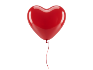Romantic red heart shaped balloon on air love party shiny vivid on transparent background