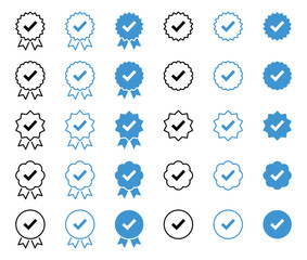 Check Mark, Verified account, certified medal, badge icon set vector design