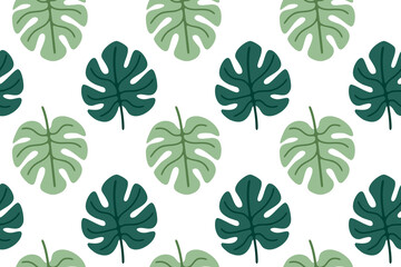 Pattern with seamless soft green monstera leaves. Ideal for tropical branding, packaging, textiles, and eco-friendly projects