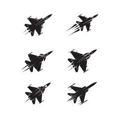 Jet fighter top view set vector.