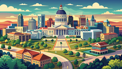 Fototapeta premium Aerial panorama of Topeka and Kansas State Capitol. Topeka is the capital city of the U.S. state of Kansas and the county seat of Shawnee County. Very beautiful