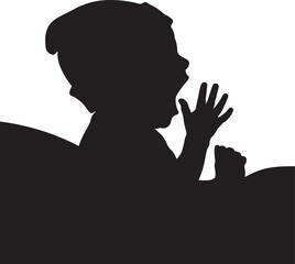 Silhouette of a baby yawning in bed preparing for sleep simple black and white vector