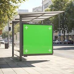 Modern City Bus Stop Advertising Green Screen Mockup for 2025 Campaign