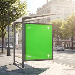 Blank Green Billboard Mockup at Bus Stop Advertising Space for Your Designs