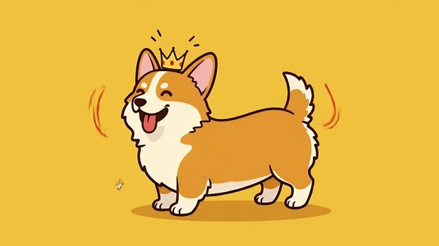 Animated Cute Cartoon Pembroke Welsh Corgi Wearing a Crown