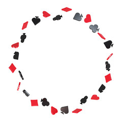 Round frame with suit of playing cards. 3d render.