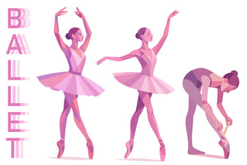 Ballerinas silhouette illustration in various elegance poses. Ballet dancers vector graphic set