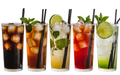 Refreshing iced summer cocktails with mint and lime tea bar pub on transparent background