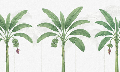 Lush Tropical Plant Mural: Botanical Banana Trees with Green Foliage Print © csinie1