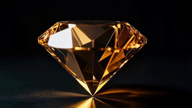 Elegant shimmering brown diamond gemstone on dark surface displaying facets and beautiful reflections under studio lighting.