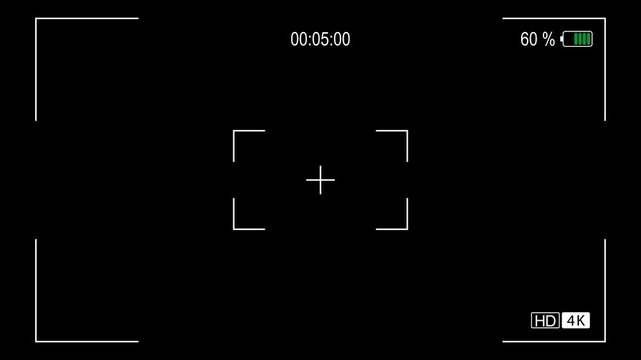 Camera viewfinder with display overlay and alpha channel. Useful for video production, motion graphics, and simulations.