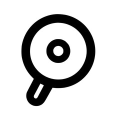Simple line art icon depicting a frying pan, kitchen utensil, cooking tool.