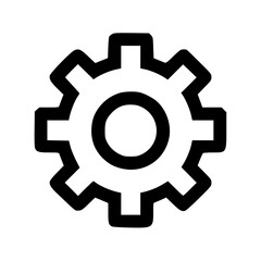 Obraz premium A bold, black cogwheel icon, symbolizing settings, mechanics, or engineering.