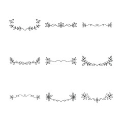 Collection of Nine Hand Drawn Floral and Leafy Dividers