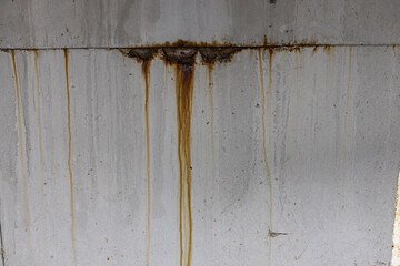 Aged painted metal surface with vertical rust streaks and weathered texture