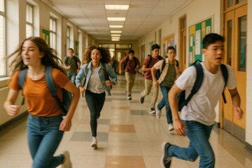 Naklejka premium Motion Blurred Students Rushing To Class Creating Dynamic Educational Environment With Movement And Academic Activity Energy