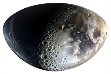 Detailed Crescent Moon Surface Showing Numerous Craters and Varied Grayscale Tones A I G E N E R A T E D - P N G isolated on a transparent background