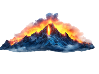 A dramatic volcanic mountain erupts, with fiery lava and billowing clouds creating a captivating and intense scene.