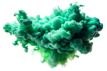 Emerald Green Ink Cloud Dynamic Swirl Abstract Fluid Art Teal Green Dye in Water Isolated on a transparent background