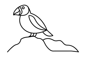 Cute cartoon puffin bird continuous line drawing on rock