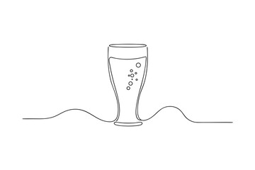 Single line drawing of a glass of bubbly drink