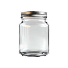 Empty cylindrical glass jar with glossy black metal lid, clean transparent container for food storage, Perfect for Preserving or Label Design, Isolated on transparent background,png