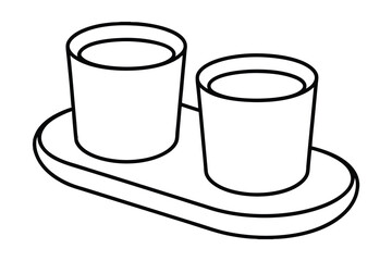 Two cups of coffee on a tray continuous-line drawing