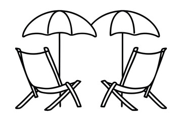 Two beach chairs under parasols continuous-line drawing