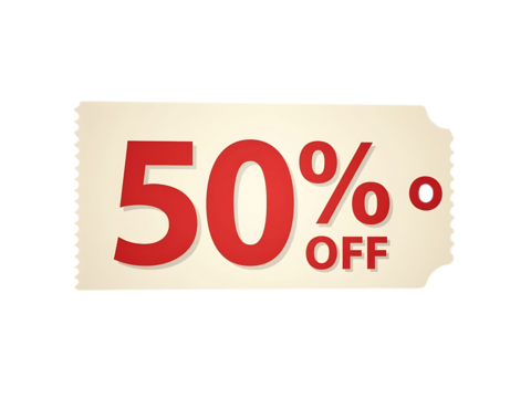 50% discount voucher, bright colors, flat digital display, clean white background, - Powered by Adobe