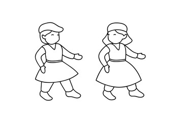 Two children in simple dresses continuous-line drawing