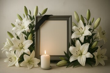 Sympathy card design featuring delicate white lilies on subtle background for expressing condolences and providing comfort during grief