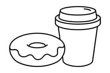 Delicious donut and coffee continuous-line drawing