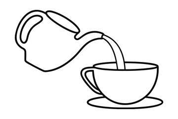Continuous-line drawing teapot pouring tea into cup