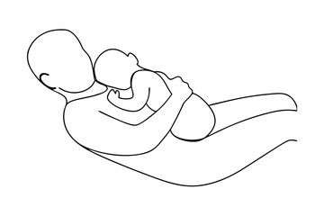 Parent holding sleeping baby continuous line drawing illustration