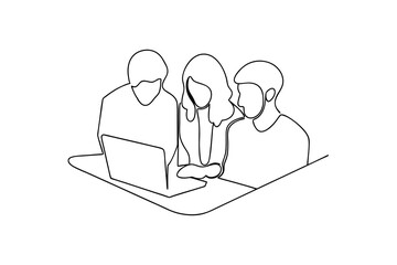 Team collaboration laptop continuous line drawing minimalist design