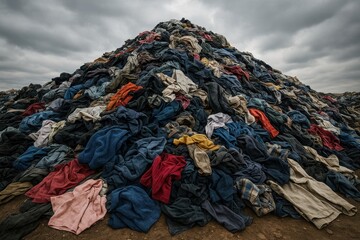 Textile recycling pile highlighting fast fashion environmental impact and sustainable clothing industry solutions