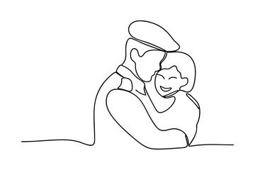 Continuous-line drawing of father and child embracing