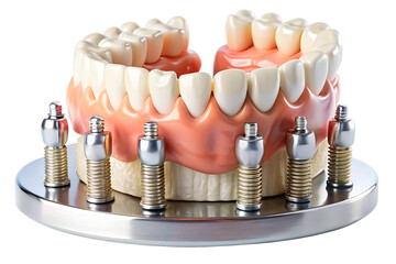 Full Set of Anatomical Dental Prosthesis Model with Implants Studio Lighting A I G E N E R A T E D - P N G isolated on a transparent background