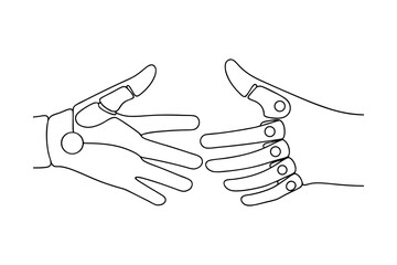 Robotic hands in continuous-line art shaking hands partnership