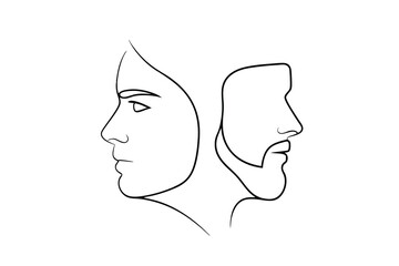 Woman and man profile continuous-line art minimalist design