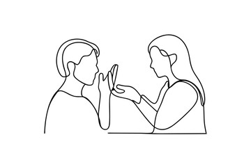 Continuous-line drawing two people communicating