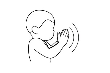 Obraz premium Child praying hands continuous line art simple minimalist design